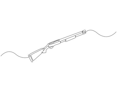 recommend clip art: Continuous one line drawing of firearms shotgun. One line drawing illustration of shotgun gun. Soldier equipment concept line art. Editable outline