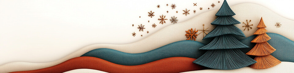 colourful Christmas wallpaper with abstract Christmas threes and copy space at side 