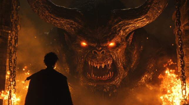 Epic confrontation with a mythical horned creature