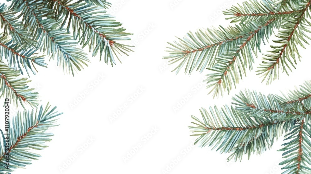 Poster A detailed view of a pine tree branch with needles and cones