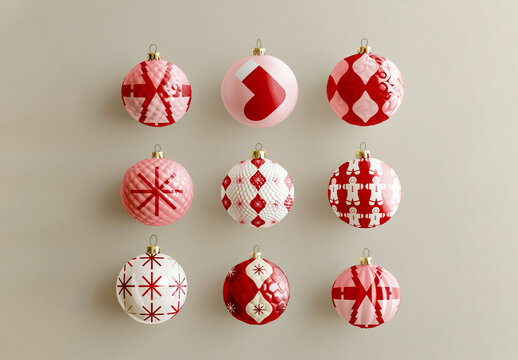 Top View of Christmas Tree Ball Mockup Set with Generative AI