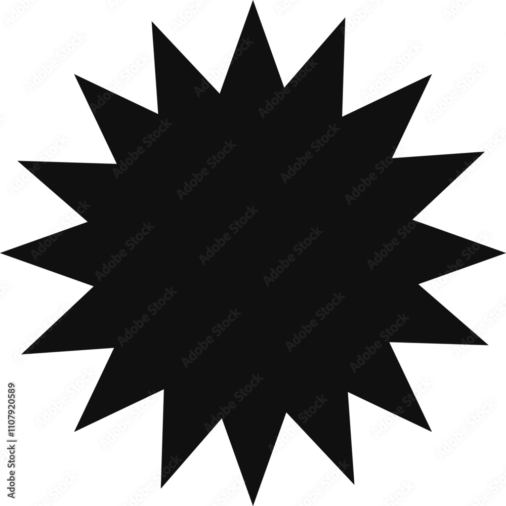 Poster striking black starburst shape commands attention with its numerous sharp points radiating outward, 
