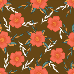 Abstract seamless pattern with plants, herbs and flowers, botanical illustration.