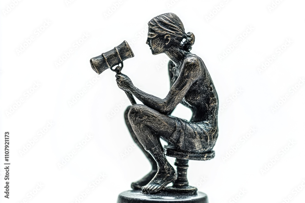 Poster a sculpture of a woman adorned with a pair of horns, often used as a decorative element or symbol in