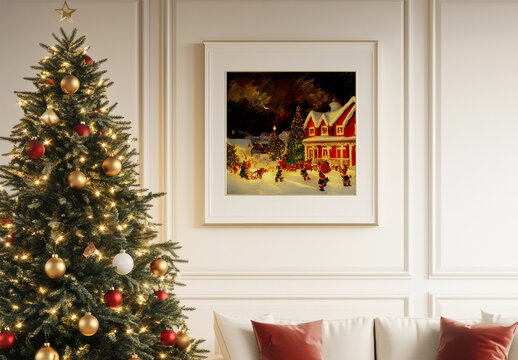 Christmas Frame Elegant Interior Mockup with Generative AI