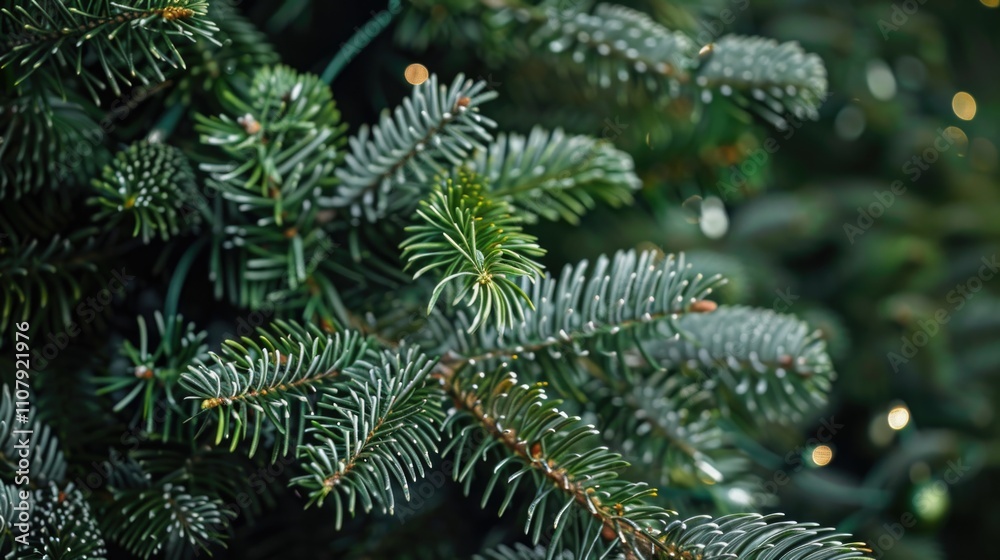 Poster a close-up view of a pine tree covered in snow, perfect for winter or cold weather themes
