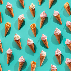 Colorful Ice Cream Cone with Creamy Swirl on Pastel Background