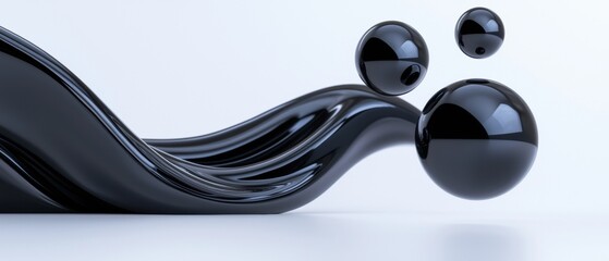 Fototapeta premium 3d rendering of a black wave-like object on a white background. the wave appears to be made of a smooth, glossy material and is curved in a way that creates a sense of movement.
