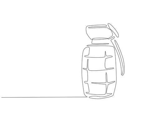 recommend clip art: Continuous one line drawing of hand grenade. One line drawing illustration of grenade bomb. Soldier equipment concept single line. Editable outline