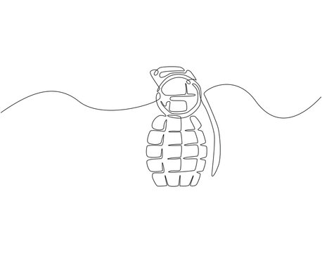 recommend clip art: Continuous one line drawing of hand grenade. One line drawing illustration of grenade bomb. Soldier equipment concept single line. Editable outline