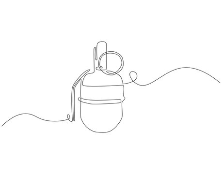 recommend clip art: Continuous one line drawing of hand grenade. One line drawing illustration of grenade bomb. Soldier equipment concept single line. Editable outline