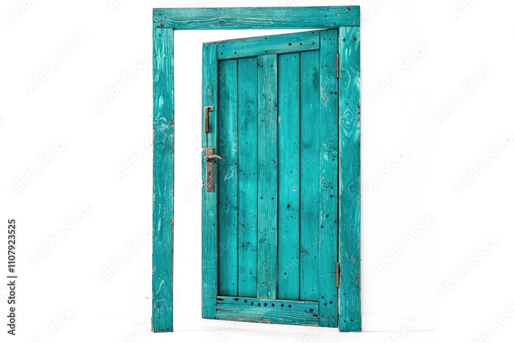 Poster a single open door with a handle on a plain white wall, ideal for use in real estate, office or home