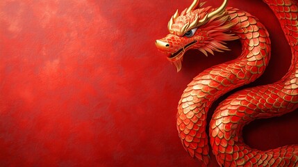 Obraz premium A stunning modern Chinese New Year poster featuring a vibrant red dragon with golden accents.