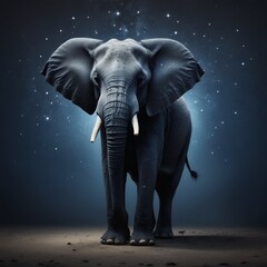 Obraz premium Majestic African Elephant Under a Starlit Night Sky: A Serene Nighttime Portrait of a Wise Gentle Giant
