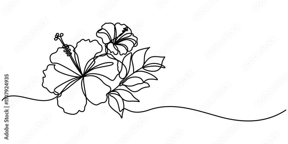 Aufkleber hibiscus flower in continuous line art drawing style. minimalist black linear sketch isolated on whi