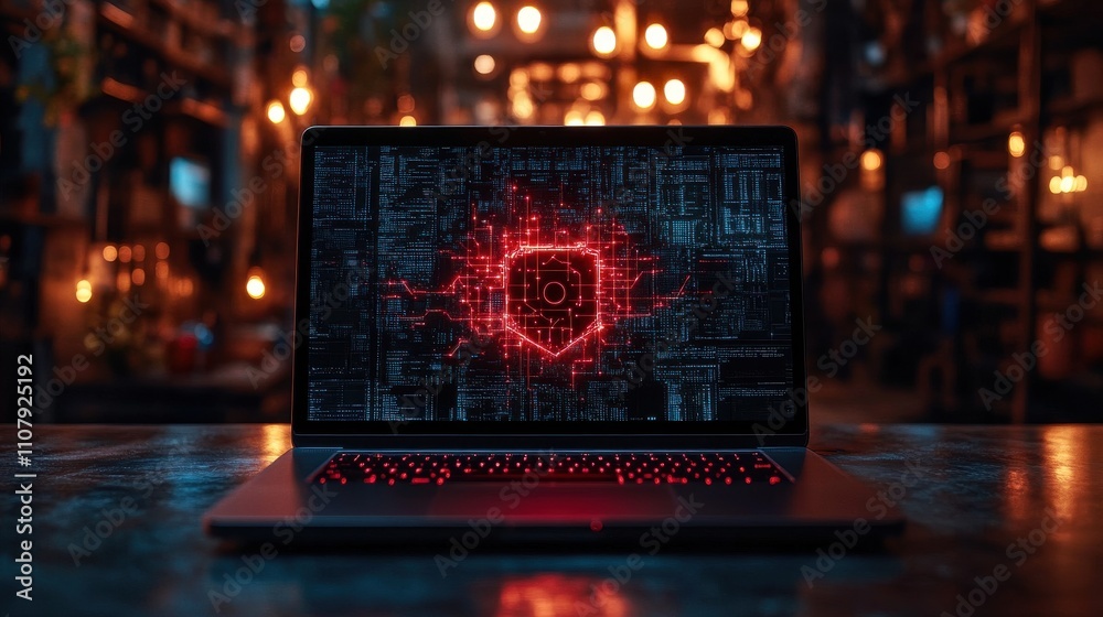 Poster system hacked warning alert on laptop computer cyberattack on computer network virus spyware malware