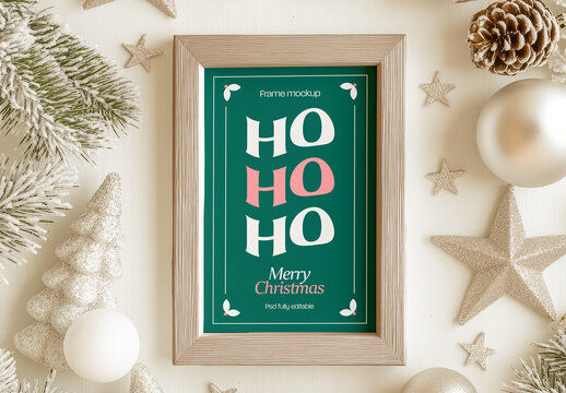 Christmas Frame with Holiday Ornaments Mockup with Generative AI