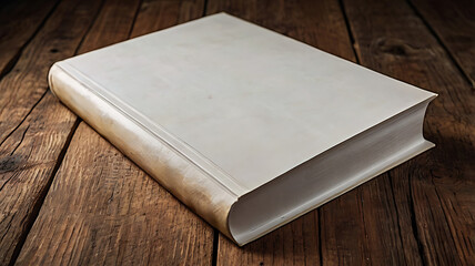 Fototapeta premium a closed book with wooden texture is isolated on a table which is ready to be mocked-up.