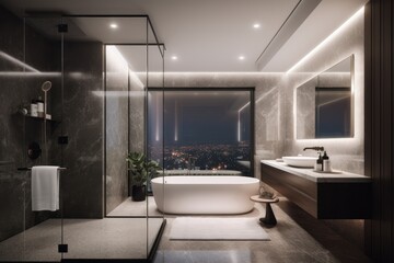 Modern Luxury Bathroom with City Night View