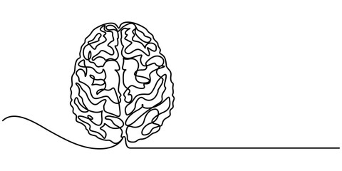 Continuous one line drawing of human brain hand drawn minimalism style isolated on white background, Continuous one line drawing of human brain. Hand drawn minimalism style. brain line art vector. 
