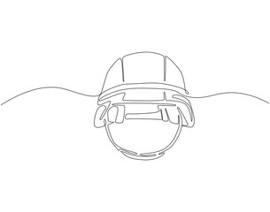 Continuous one line drawing of army helmet. One line drawing illustration of soldier helmet. Soldier equipment concept single line. Editable outline