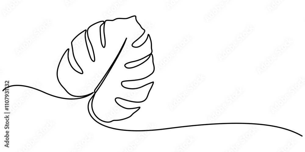 Aufkleber continuous line drawing of a monstera isolated on white background, leaf monstera continuous one lin