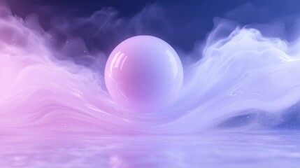 Abstract digital art piece that appears to be floating in the air. the background is a gradient of blue and purple, with a hint of pink and white.
