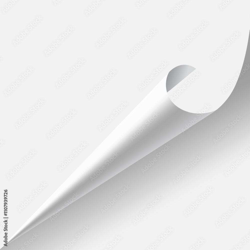 Fototapete white page corner is peeling up from the bottom left corner, curling over to reveal the reverse side