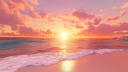 Obraz premium A serene beach sunset with vibrant colors reflecting on the water.