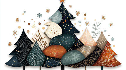 Obraz premium Beautiful wide horizontal Xmas cartoon banner background illustration with Christmas trees and snow in winter