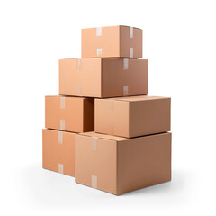 Obraz premium Pile of cardboard boxes ready to be sorted and distributed by logistics services from warehouse, isolated with transparent background and shadow