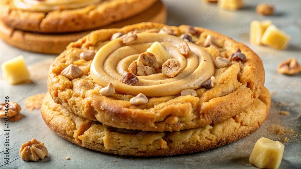 Poster A Double Layer Cookie Topped with Swirled Caramel Frosting and Toasted Nuts