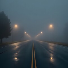 Mystical Moonlight Night Road Fog Image – Perfect for Atmospheric and Scenic Designs