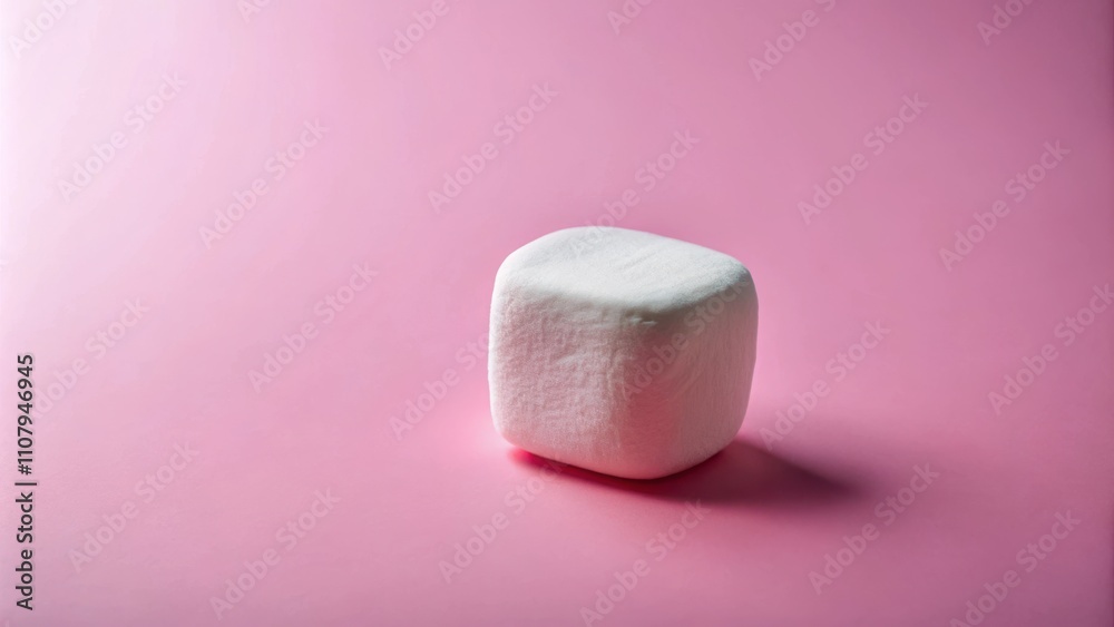 Poster a single marshmallow sits on a soft pink background, bathed in a gentle light. the marshmallow appea