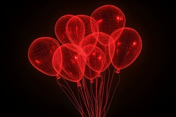 Obraz premium A neon wireframe collection of balloons highlighted against a black backdrop.