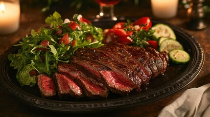 Delicious Steak Platter Served Under Candlelight