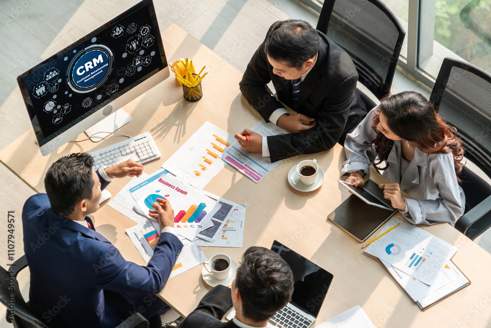 Wall mural customer relationship management system on modish computer for crm business and enterprise