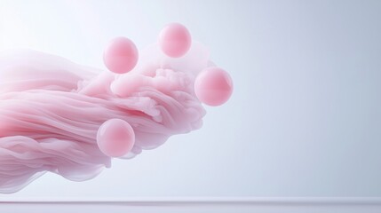 Abstract digital art piece with a light blue background. in the center of the image, there is a large pink blob that appears to be floating in the air.