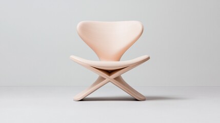 Modern wooden chair with a unique design. the chair has a curved backrest and armrests, and the seat and backrest are made of a light-colored wood.