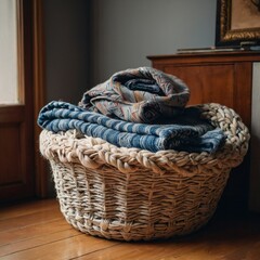 Obraz premium Beautiful textiles in a wicker basket