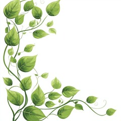 Fototapeta premium Lush green leaves crawling along a light background in a natural arrangement