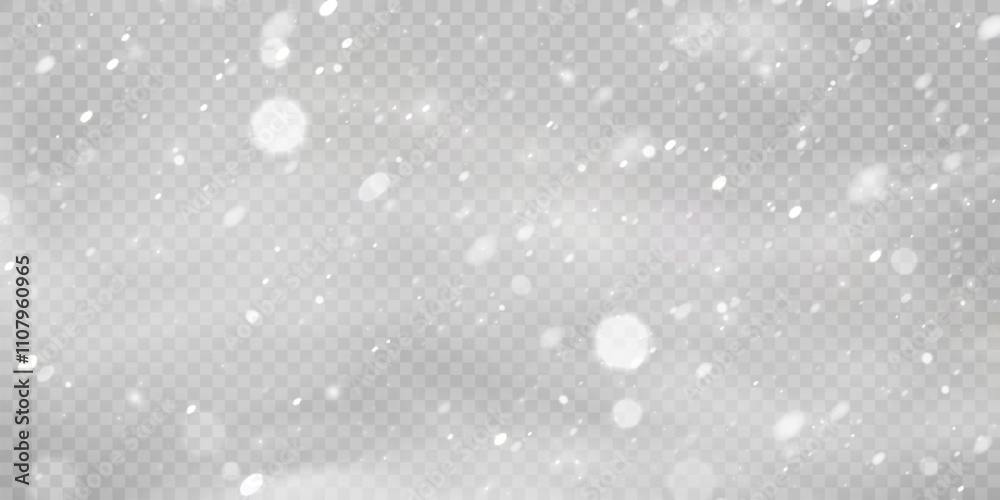 Poster Winter background with snowstorm effect and snow. Vector texture of cold Christmas snowstorm with snowflakes on transparent background.