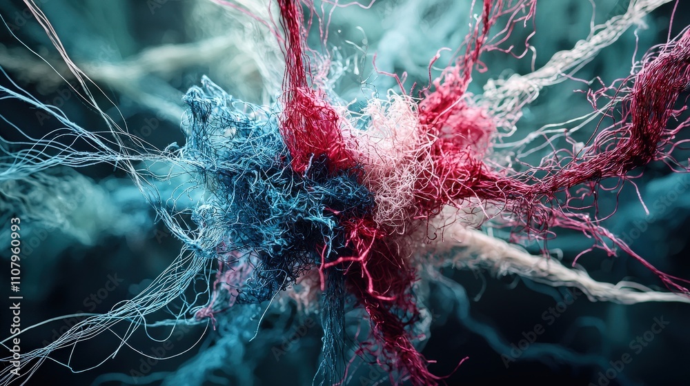 Poster Dynamic threads intertwined abstract visuals digital art studio setting close-up shot creativity in chaos