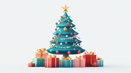 Fototapeta premium Vibrant Christmas tree with colorful gifts.