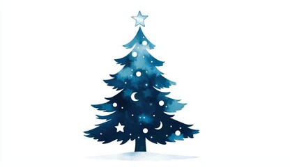Fototapeta premium Decorative blue Christmas tree illustration.