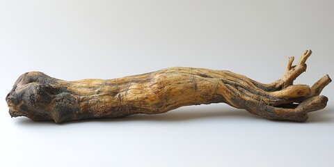 Unique wooden sculpture resembling a natural branch displayed on a neutral background