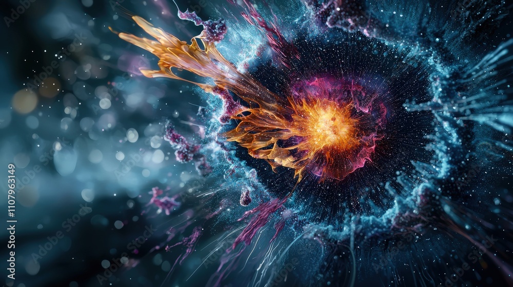 Fototapete cosmic digital art converging explosive microscopic points in a striking abstract environment