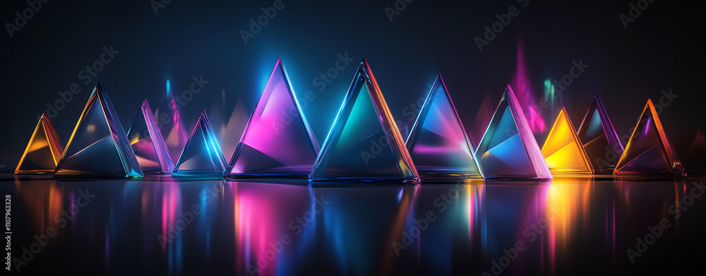 Aufkleber colorful illuminated pyramids reflecting in dark surroundings create a vibrant artistic display