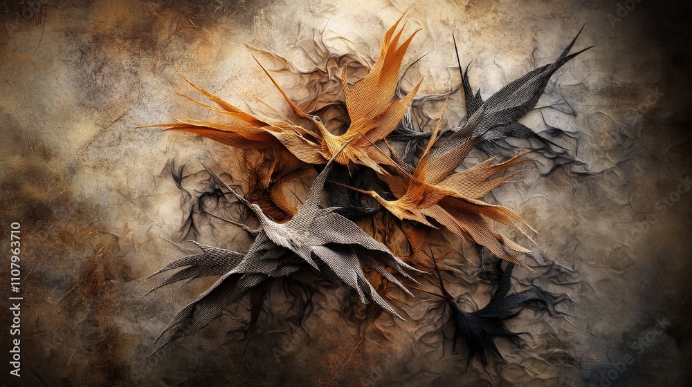 Aufkleber intricate woven fabric crane design artistic display modern gallery abstract environment close-up vi