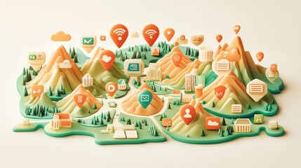 Naklejka premium Creative map with icons representing connectivity.